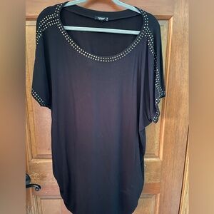 Premise Black Short Sleeve Top with Metallic Stud Trim